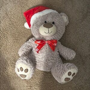 Linzy brand plush Christmas Teddy Bear with Santa Hat. 14 inches tall